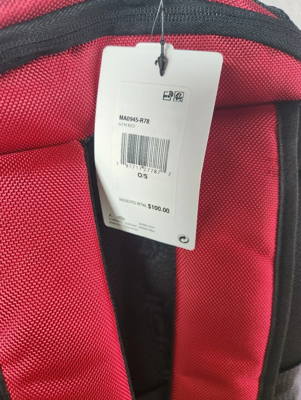 Air Jordan Unixes Sport Backpack Red Black White MA0945-R78 (32.9L)  NWT
